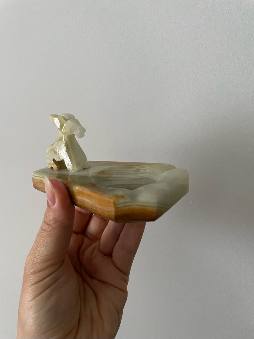 Vintage Carved Alabaster Stone Goat Ashtray Trinket Dish Jewelry Catchall